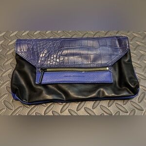 French Connection Clutch Touch Love Electric Blue Magnetic Clasp 12" x 7" Black‎